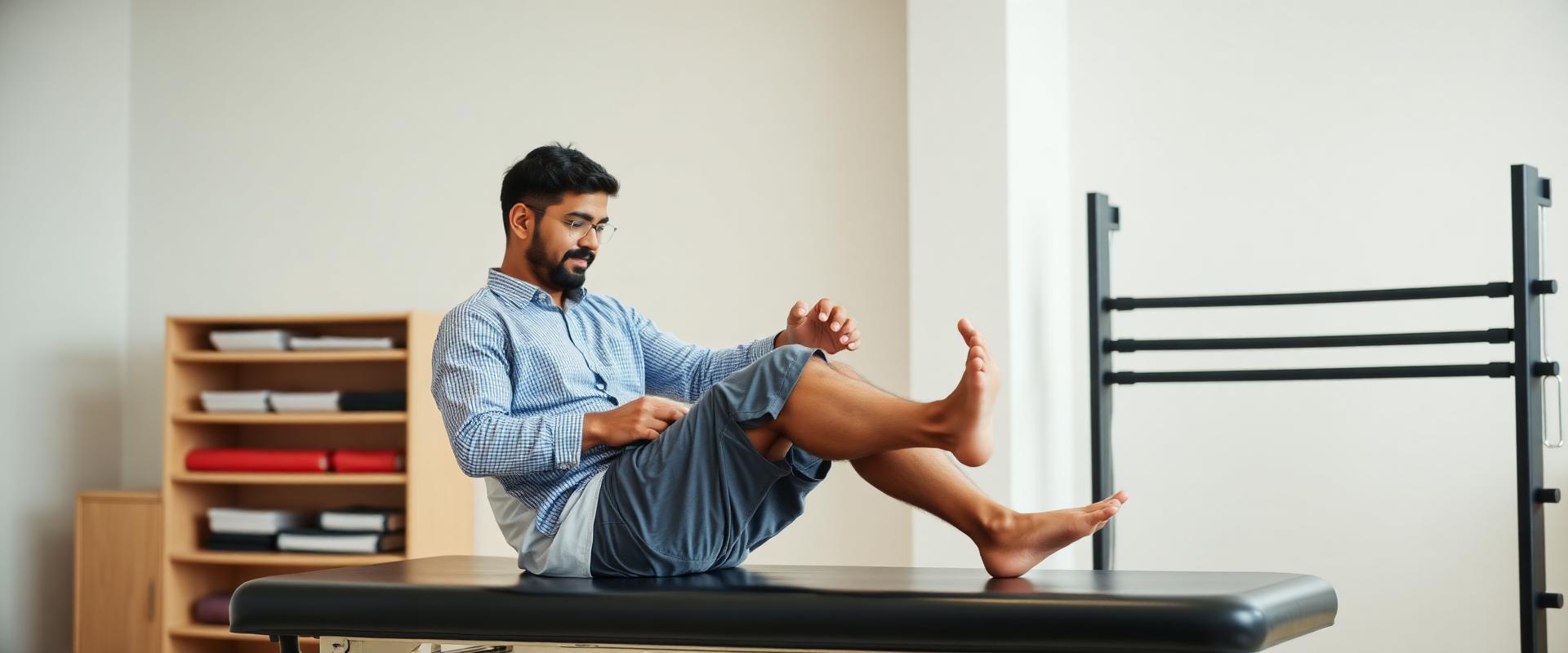 Adult patient performing rehabilitation exercises with a physiotherapist