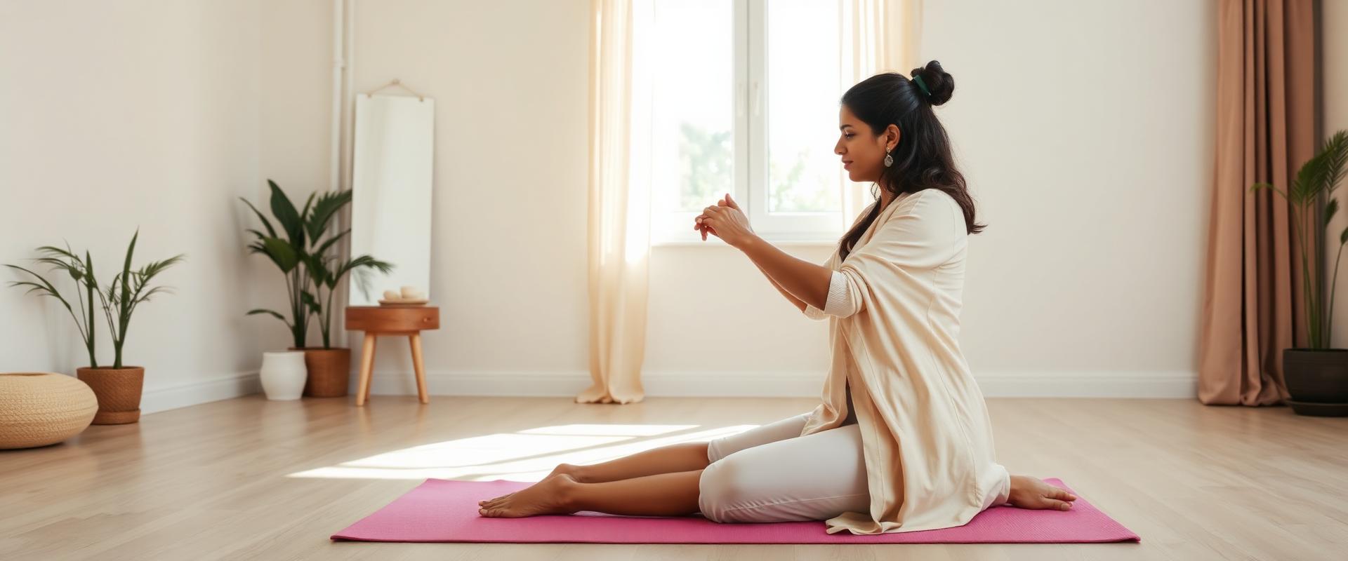 Woman practising guided pelvic-floor and core wellness exercises