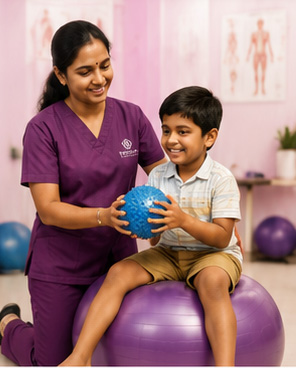 Physiotherapy care with therapist and child